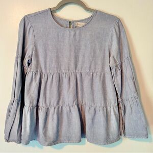 Altar’d State Blue & White 3-Tier Peplum Blouse Long Sleeve Size Small 💙